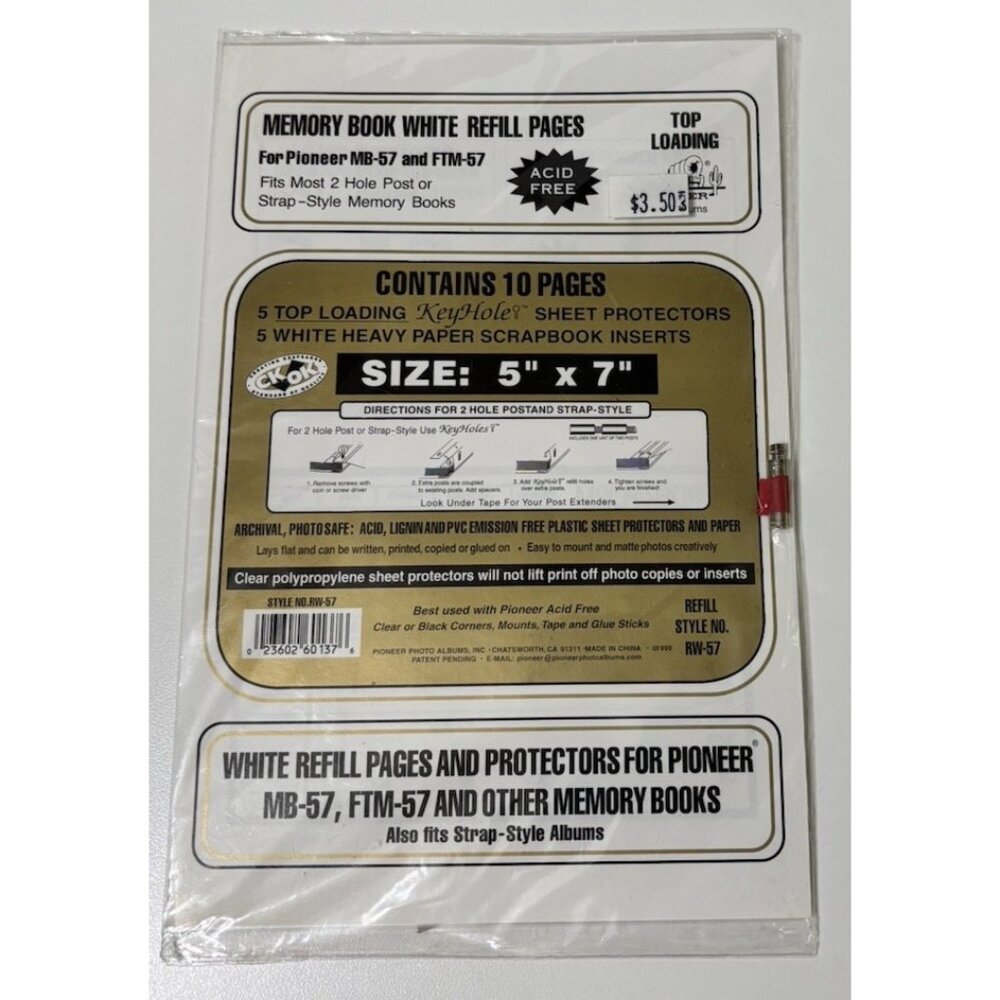 Pioneer Memory Book 2-hole 5x7 White Refill Pages for MB-57 & FTM-57